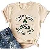 Yimoya St Patricks Day Shirt Women Irish Slainte Shirts Everybody in The Pub T Shirts Lucky Shirts