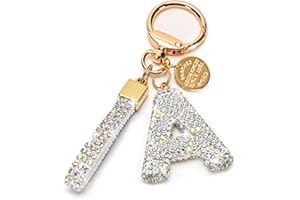 PROMETHEISM Initial Letter Keychain for Women Girls, Bling cute KeyChain for Car Key Accessories Lanyard and Backpack Bag，Perfect Gift
