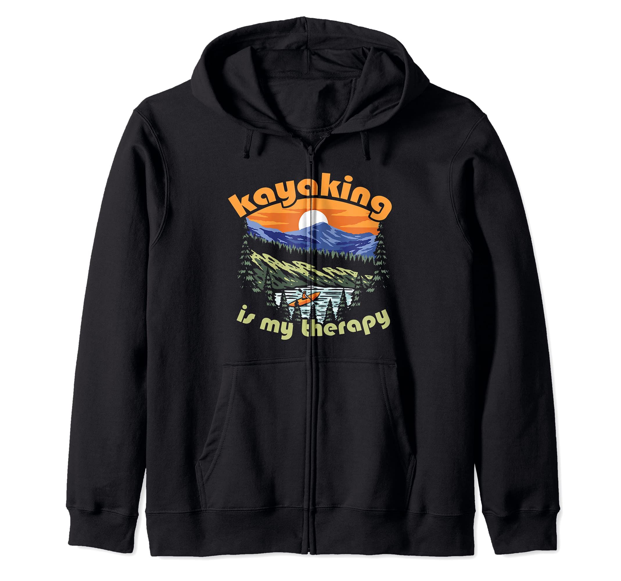 Kayaking Is My Therapy Retro Kayak Mountain Paddling Zip Hoodie