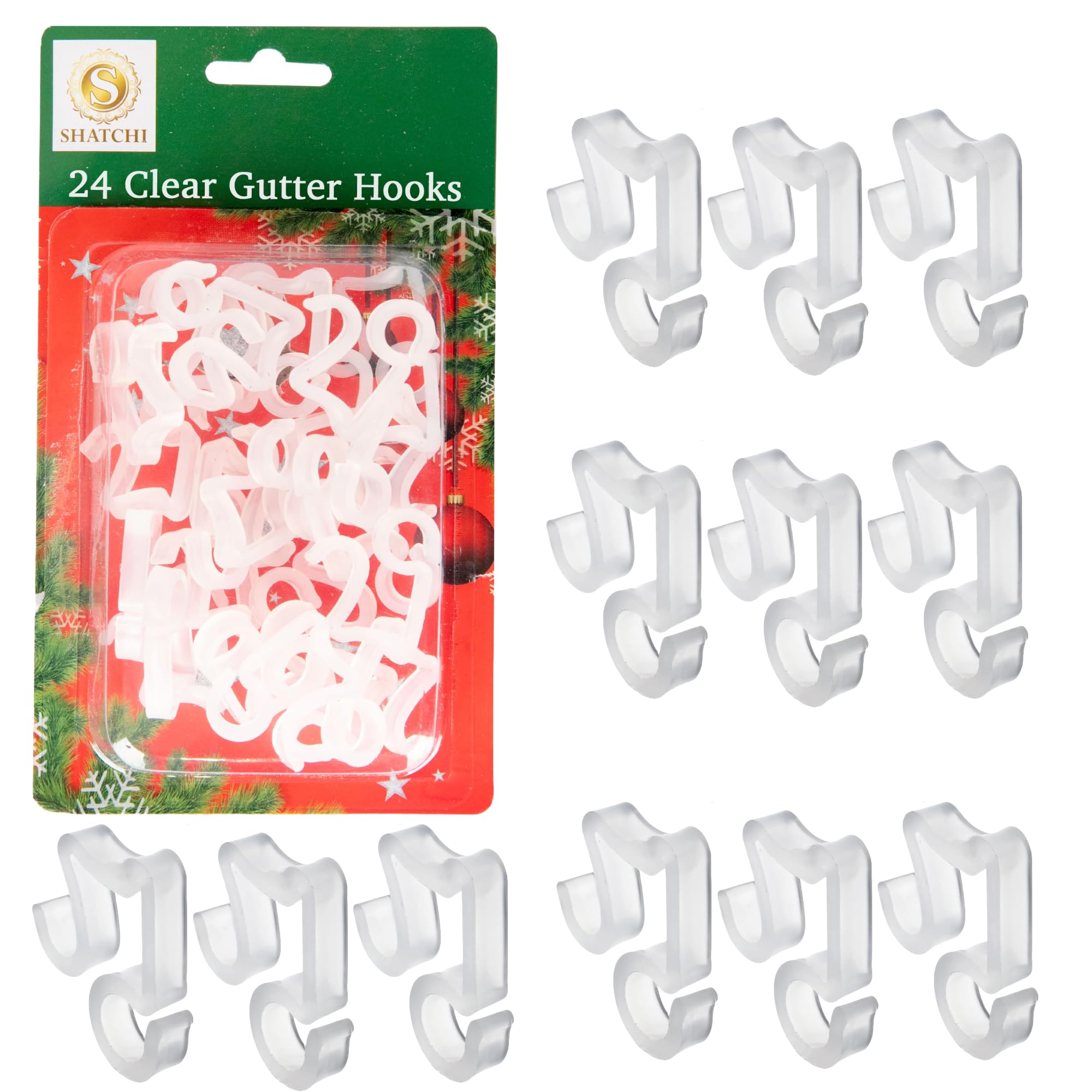 48Pcs Clear Gutter Hooks for Outdoor Hanging Christmas Icicle String Lights, Rope Lights Decorations –UV-Protected, Weatherproof, Reusable Clips