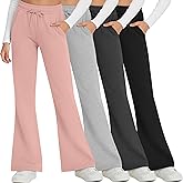 YooAurvox 4 Pack Girls' Flare Wide Leg Sweatpants Drawstring High Waist Bell Bottom Athletic Pants Kids Sweats with Pockets