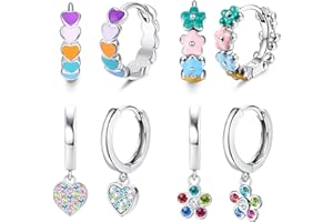 Florideco Hypoallergenic Small Hoop Earrings for Girls Women S925 Silver Needle Toddler Earrings Girls Hoop Earrings Dangling Huggie Teens Earrings Set for Sensitive Ears(over 4 years old)