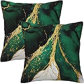 Lcokin Emerald Green and Gold Throw Pillow Cover 18x18 in Set of 2 Marble Cushion Modern Farmhouse Pillow Covers Soft Pillow Cases for Couch Sofa Bedroom Outdoor Home Decor