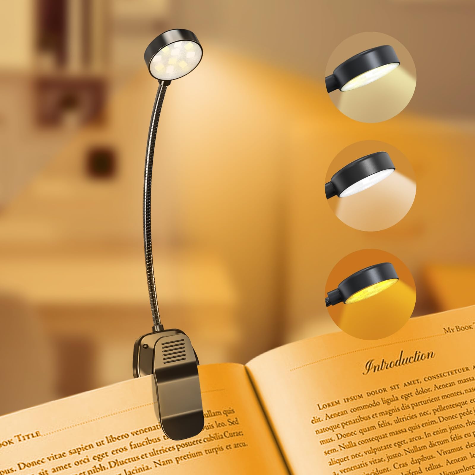 Photo 1 of KTEBO® 10 LED Rechargeable Book Light for Reading in Bed - Eye Caring 3 Color Temperatures, 3 Adjustable Brightness, Long Runtime Small Lightweight Clip On Book Reading Light for Studying