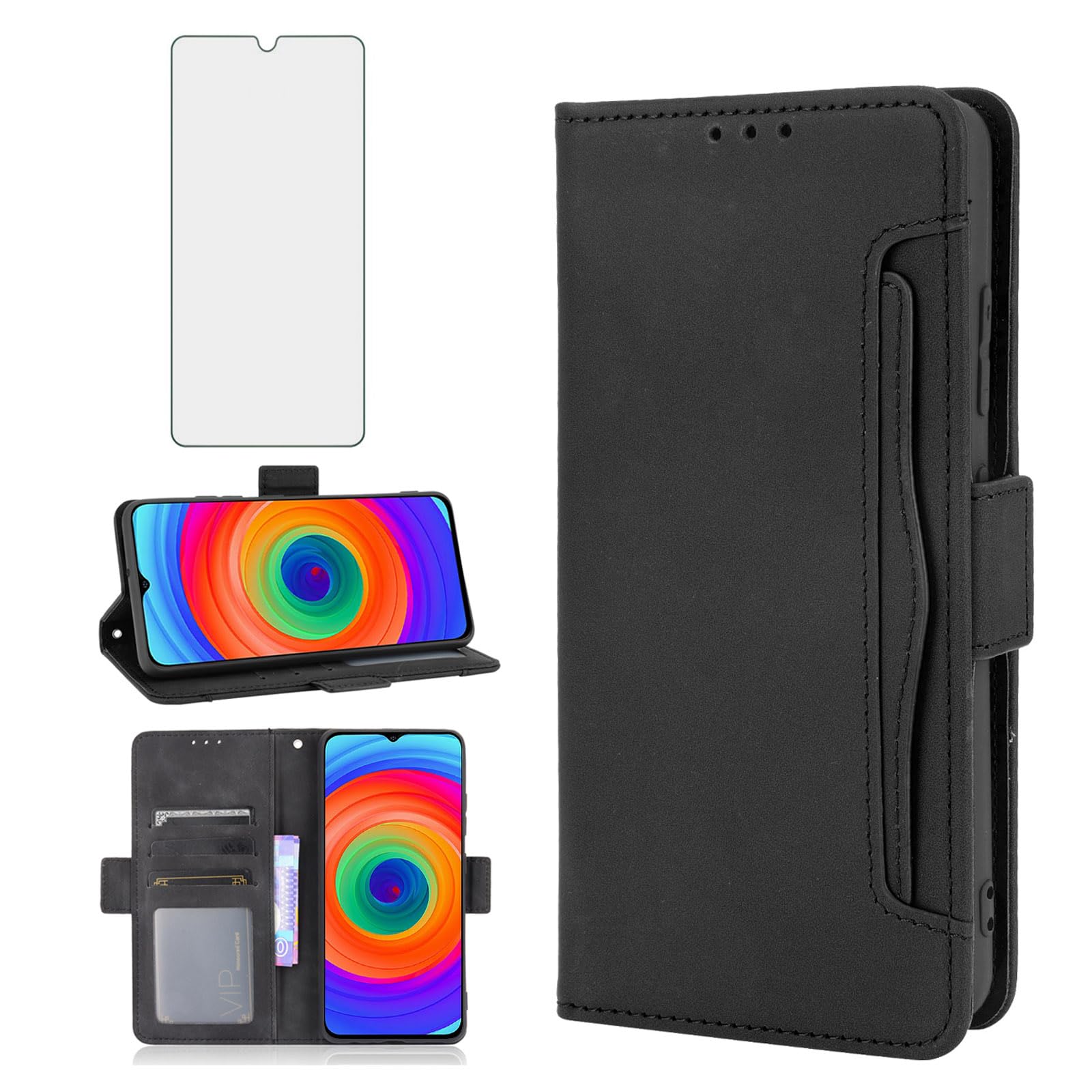 Asuwish Compatible with Ulefone Note 14/14 Pro Wallet Case and Tempered Glass Screen Protector Card Holder Stand Leather Flip Cell Accessories Phone Cover for 14Pro 2022 Women Men Black