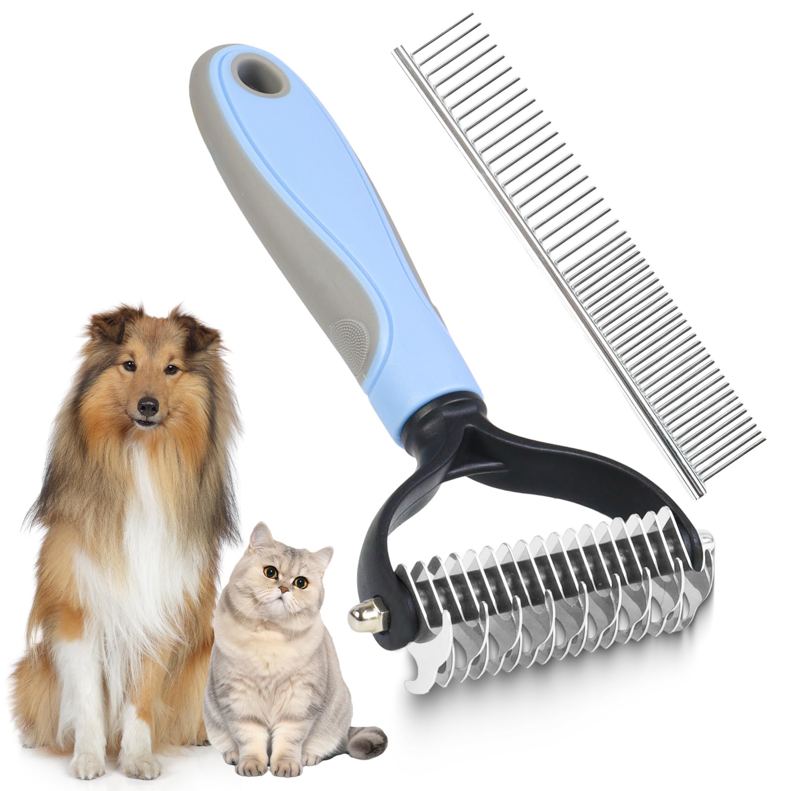 DGHOME Dog Brushes for Shedding, Reduce Shedding and Remove Knots, Double Sided Dog Deshedding Brush for Dogs,Cats, with Pet Comb