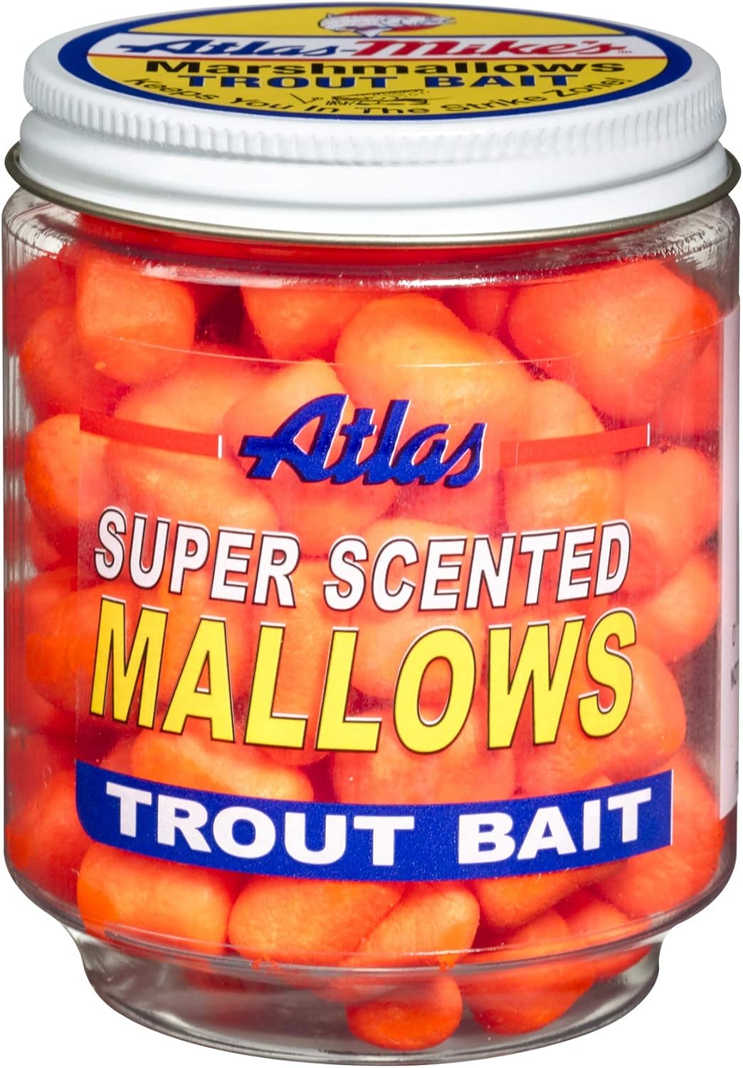 Atlas Mike's Jar of Garlic Marshmallow Salmon Fishing Bait Eggs, Orange