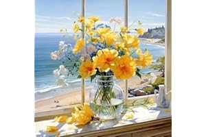 GUMITOON Yellow Flowers Diamond Painting Kits for Adults, 5D Diamond Art Painting by Numbers Kits, DIY Flowers Diamond Art Kits, Full Round Drill Diamond Paintings for Adults for Home Wall Decor, 14 X 14 inch