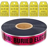300 Feet Caution Buried Electric Line Below Red/Black Print Safety Tape with Above-Ground Caution Tag, 2 Inch x Foot 5 Mil, Detectable 2-Inch