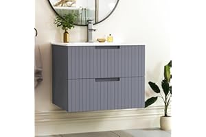 Fulocseny 24 Inch Bathroom Vanity,Floating Bathroom Vanity with Ceramic Sink Set,Wall Mounted Floating Cabinet,2 Extra Big Drawers,Modern Bath Storage Cabinet Vanity (Grey)