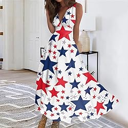 CHRATLHI Red White and Blue Dress for Women Summer