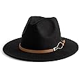 EOGIMI Fashion Women Wide Brim Fedora Floppy Panama Hat with Belt Buckle