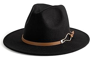 EOGIMI Fashion Women Wide Brim Fedora Floppy Panama Hat with Belt Buckle