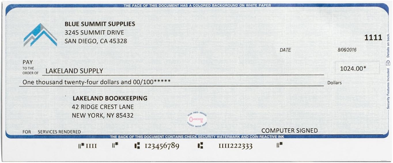 500 Blank Check Stock- Designed for Secure Computer Printed Checks with Quickbooks, and more - Blue Linen Pattern- 500 Sheets - 8.5'' x 11'' : Office Products