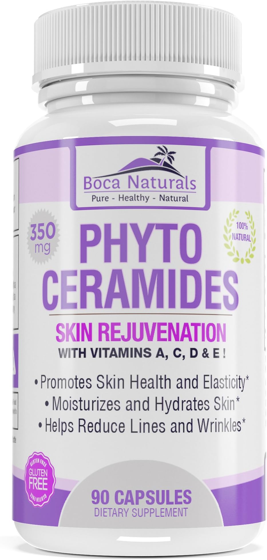 Phytoceramides 350mg Gluten Free Capsules - an All Natural Healthy Skin Rejuvenation Supplement with Vitamin A, C, D & E