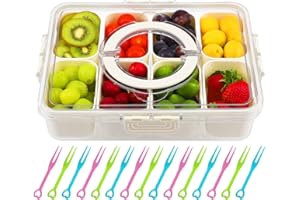 KIUGCO Snackle Box Container,Divided Serving Tray with Lid and Handle, Snackle Box Charcuterie Container, Snack Container for Party, Fruit, Nuts, Candy, Entertaining, Picnic, 1 Pack
