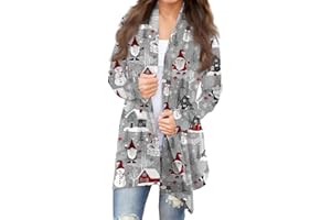 ZEFOTIM Christmas Cardigan for Women 2024 Casual Lightweight Open Front Long Cardigan Funny Snowflake Santa Print Tops