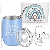 Sieral Thank You Gift for Women 12 oz Stainless Steel Tumbler Thank You Keychain and Canvas Makeup Bag Employee Appreciation Day Gifts for Coworker Staff Secretary Teacher(Leaves)