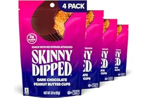 SkinnyDipped Dark Chocolate Peanut Butter Cups, 2g Sugar per Cup, Keto Friendly, Low Carb, Gluten Free, 3.2oz, 4 Pack (24 Cups Total)