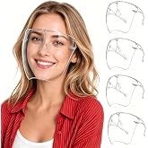 Face Shield with Glasses 4 Pack, Anti -Fog Clear Face Mask Full Face Protection Splash Guard Reusable Breathable See Through Goggles Plastic Working Face Shields Nail Art Tools for Nail Artists