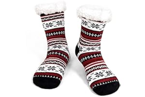 CaiDieNu Mens Fuzzy Slipper Socks: Non Slip Winter Thermal Home Socks with Grips Thick Fluffy Fleece Lined Cozy Warm Indoor
