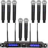 MicrocKing 8-Channel UHF Wireless Microphone System, 8 Mics, 400ft Range | Ideal for karaoke, church, conference &amp; events. 8 dynamic metal handheld mics, 400ft range. Auto connect for easy setup.