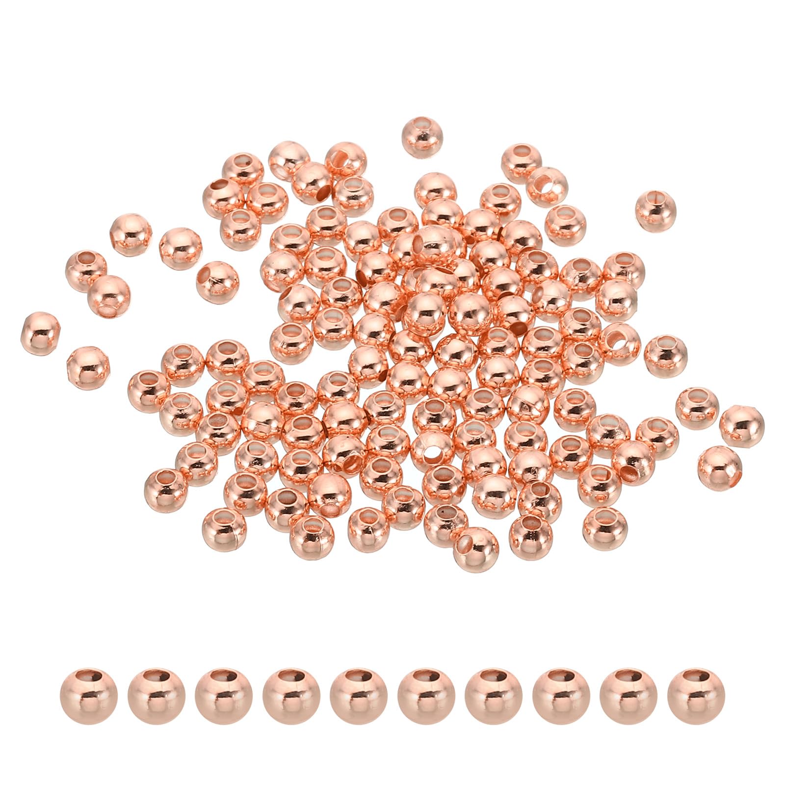 PATIKIL 4mm Gold Filled Spacer Beads for Jewelry Making, 100 Pack Metal Round Beads Brass Beads for Bracelets Earring Necklace DIY Craft, Rose Gold