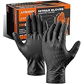 ANBOSON 10 Mil Heavy Duty Mechanic Nitrile Gloves, Large Black 100 Count | Diamond Grip,Latex Free,Chemical Resistant Disposable Thick Rubber Gloves for Auto Repair, Industrial, Food, Work ,BBQ,Men