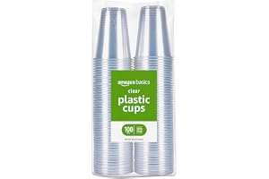 Amazon Basics Small Disposable Clear Plastic Cups, 9oz, 100 Count