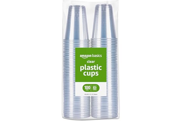Amazon Basics Small Disposable Clear Plastic Cups, 9oz, 100 Count