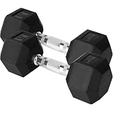 Yes4All Hex Dumbbells, Rubber Coated, Chrome Grip Hand Weights | Hex-Shaped with Ergonomic Chrome Handles Prevent Rolling and Provide a Secure Grip, Suitable for Home Gyms
