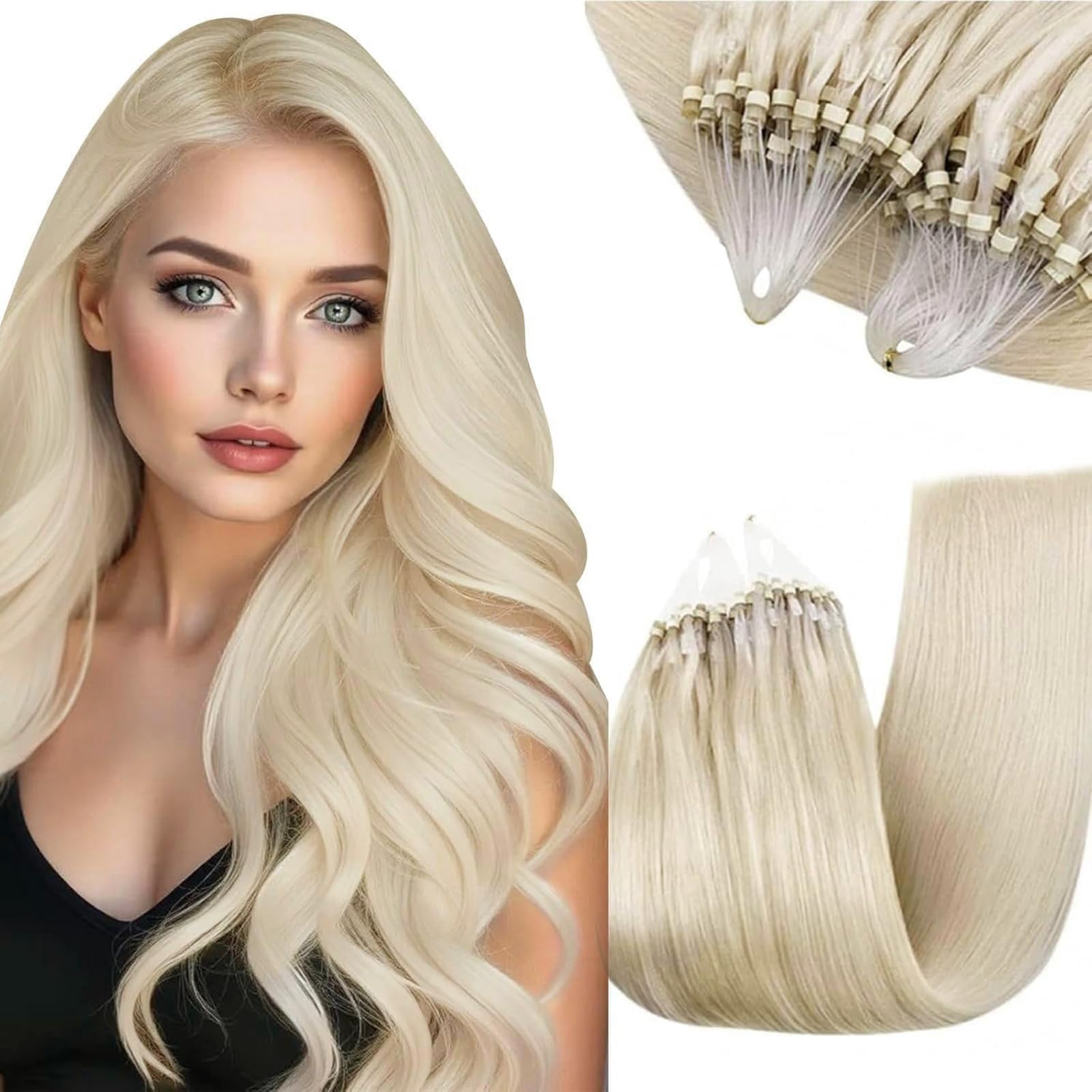 RUNATURE Micro Loop Hair Extensions Real Human Hair Blonde 12 Inch White Blonde Micro Beads Hair Extensions Human Hair 40g — image 1