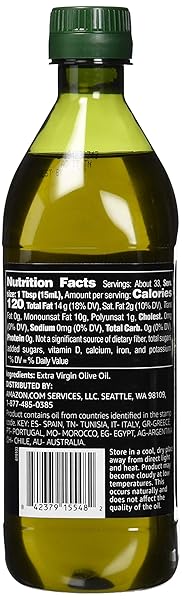 AMAZON BRAND – HAPPY BELLY EXTRA VIRGIN OLIVE OIL, 500 ML, 16.9 FL OZ (PACK OF 1)