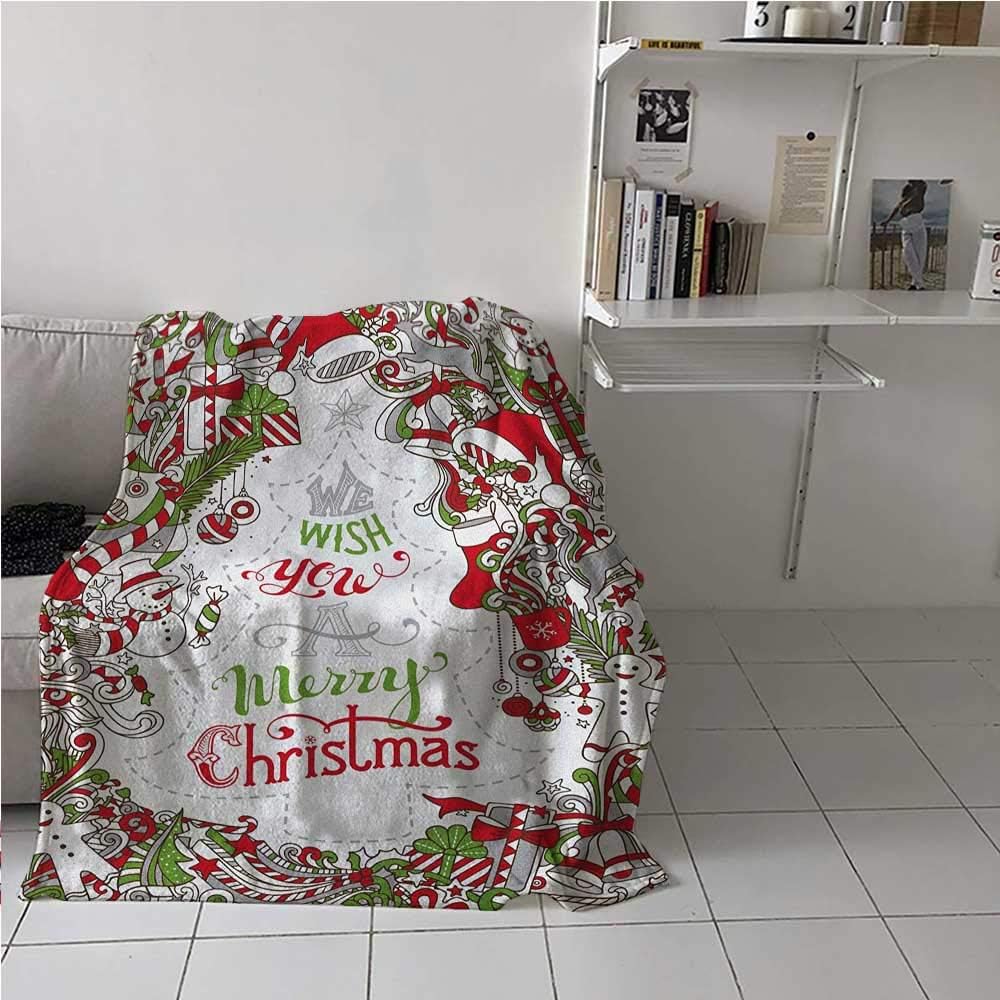 Breathable Blanket We Wish You a Merry Christmas Hand Written Greeting Snowman Santa Sock Hat Beard Lightweight Warm Blankets for Couch Sofa Bed Multicolor 30 x 50 Inch