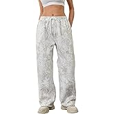 Ceputer Camo Pants for Women Drawstring Wide Leg Cargo Pants Baggy High Waisted Sweatpants Fleece Y2k Camouflage Jogger Pants