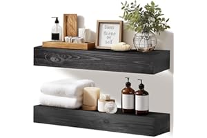 YLYHSST 17x3x7 inch Floating Shelves Wall Mounted - Set of 2 Black Rustic Solid Wood Wall Shelf - Heavy Duty Decorative Fireplace Mantel for Living Room, Bedroom, Bathroom, Kitchen
