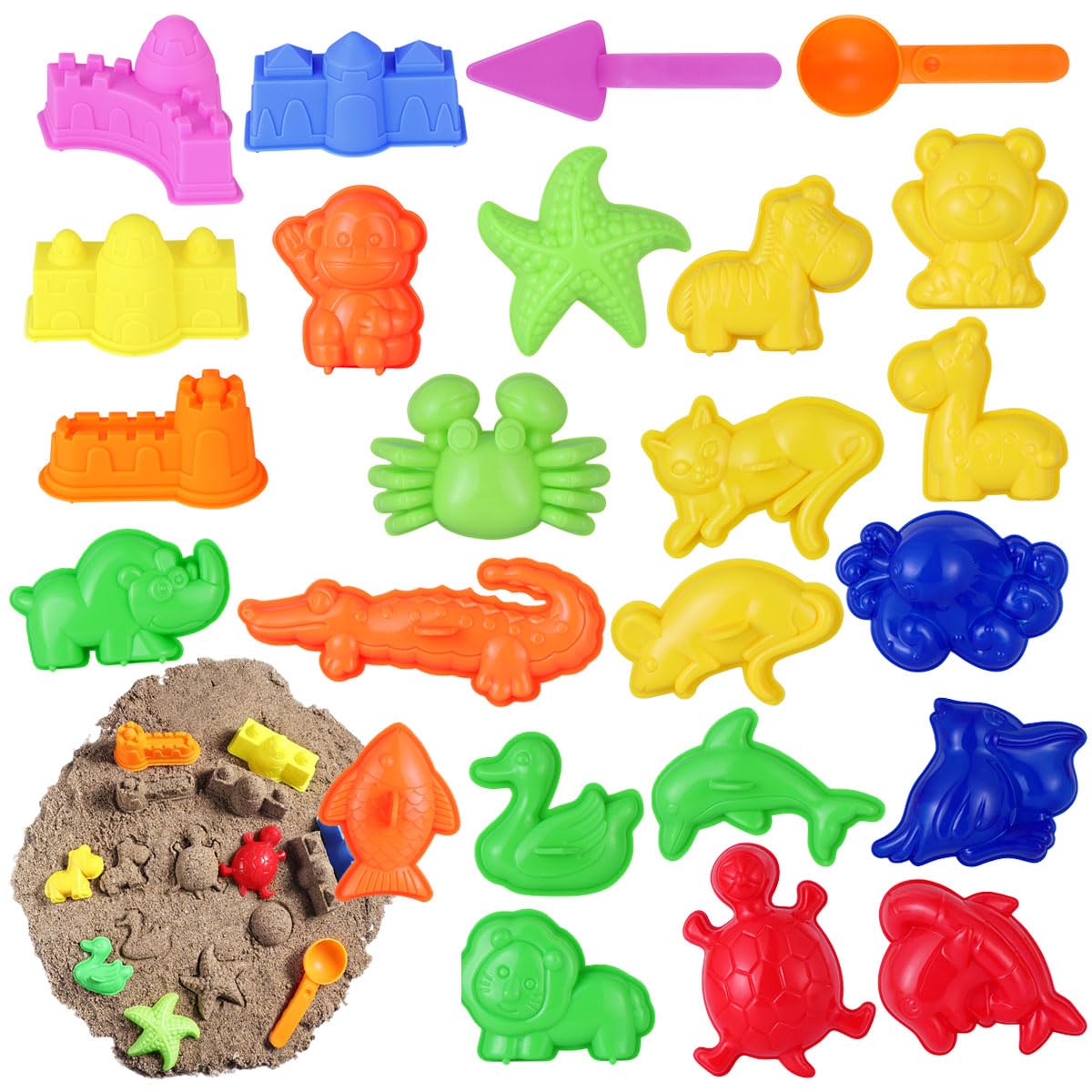 STOBOK Sand Molds Beach Toys for Toddlers Kids, 27pcs Sandbox Toy Set with Animals Sea Creatures Mini Castles Building, Kinetic Play Sand Pit Tools Kit, Summer Outdoor Fun Building(Random Color)