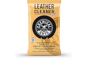 Chemical Guys Leather Cleaner Wipes Mega 50 Pack - Car Interior Leather Wipes for Natural, Synthetic, Faux & Pleather Surfaces, Safe for Cars, Trucks, Furniture, Boots & More, Convenient 50 Count