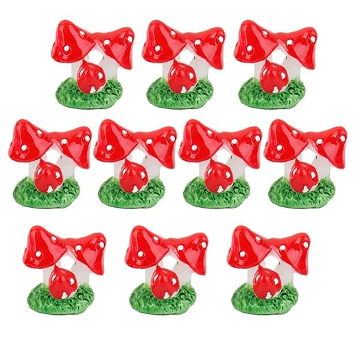 Generic 10pcs Miniature Mushroom Bushes Dollhouse Bonsai Garden Resin Landscape -Red