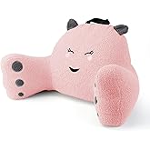 AJICONG Reading Pillow for Sitting in Bed Couch Teens/Adult, Back Rest Pillow for Sitting Up in Bed with Shredded Memory Foam, Includes Arms and Washable Cover (Pink)