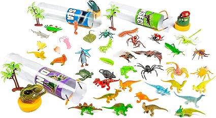Amazon.com: Kovot - Juego de 69 juguetes de animales en tubos, incluye una variedad de figuras de zoológico, granja, mar, insectos y dinosaurios, 5 contenedores separados: Toys \u0026 Games
