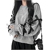 SweatyRocks Women's Y2k Bow Crewneck Sweatshirt Oversized Long Sleeve Pullover Tops Fall Outfits