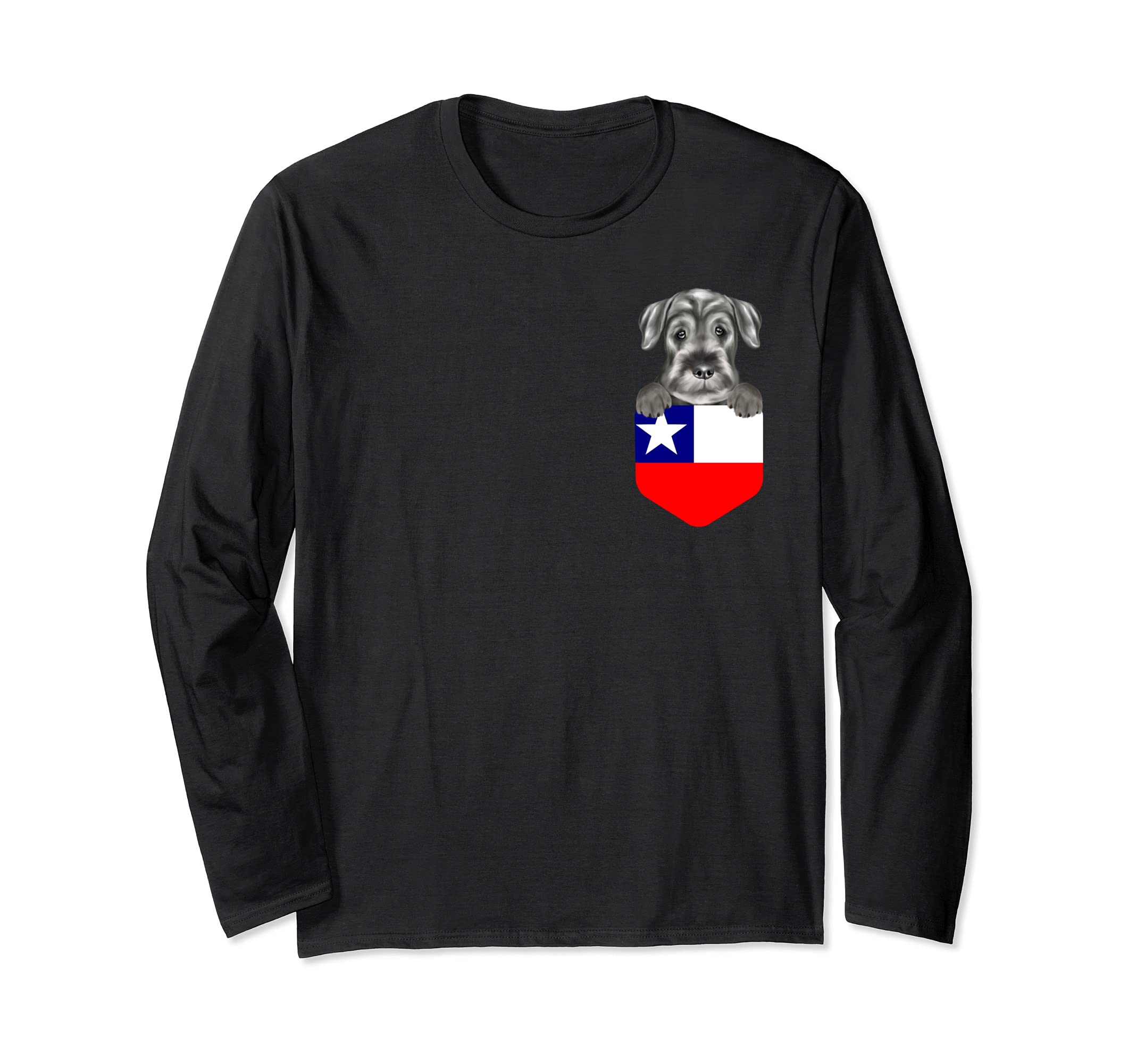 Chile Flag Standard Schnauzer Dog In Pocket Long Sleeve T-Shirt