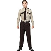 Men's Sheriff Costume | Adult Cop Uniform Includes Shirt With Patches, Striped Pants, Belt, Necktie, And Badge