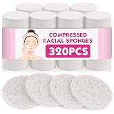 320-Count Compressed Facial Sponges, Natural Cellulose Face Sponge, White | Cosmetic Spa Sponges for Facial Cleansing, Pore Exfoliating, Makeup Removal,Skin Massage, Travel Skincare Essentials