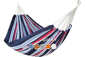 GOCAN Brazilian Double Hammock 2 Person Extra Large 220x160cm Total Length 330cm Load 500lb Canvas Cotton Hammock for Patio Porch Garden Backyard Lounging Outdoor and Indoor(Dark Blue)