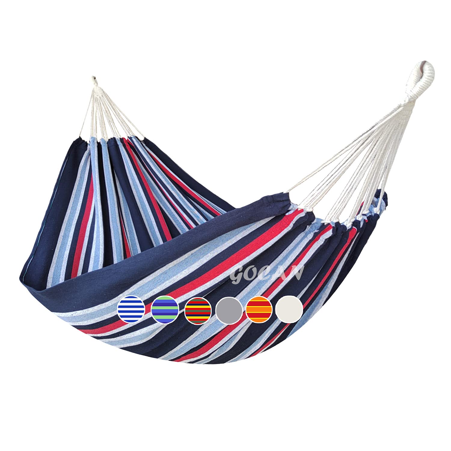 GOCAN Brazilian Double Hammock 2 Person Extra Large Canvas 220x150cm Total Length 330cm Load 300kg Cotton Hammock for Patio Porch Garden Backyard Lounging Outdoor and Indoor(Dark blue) XXL