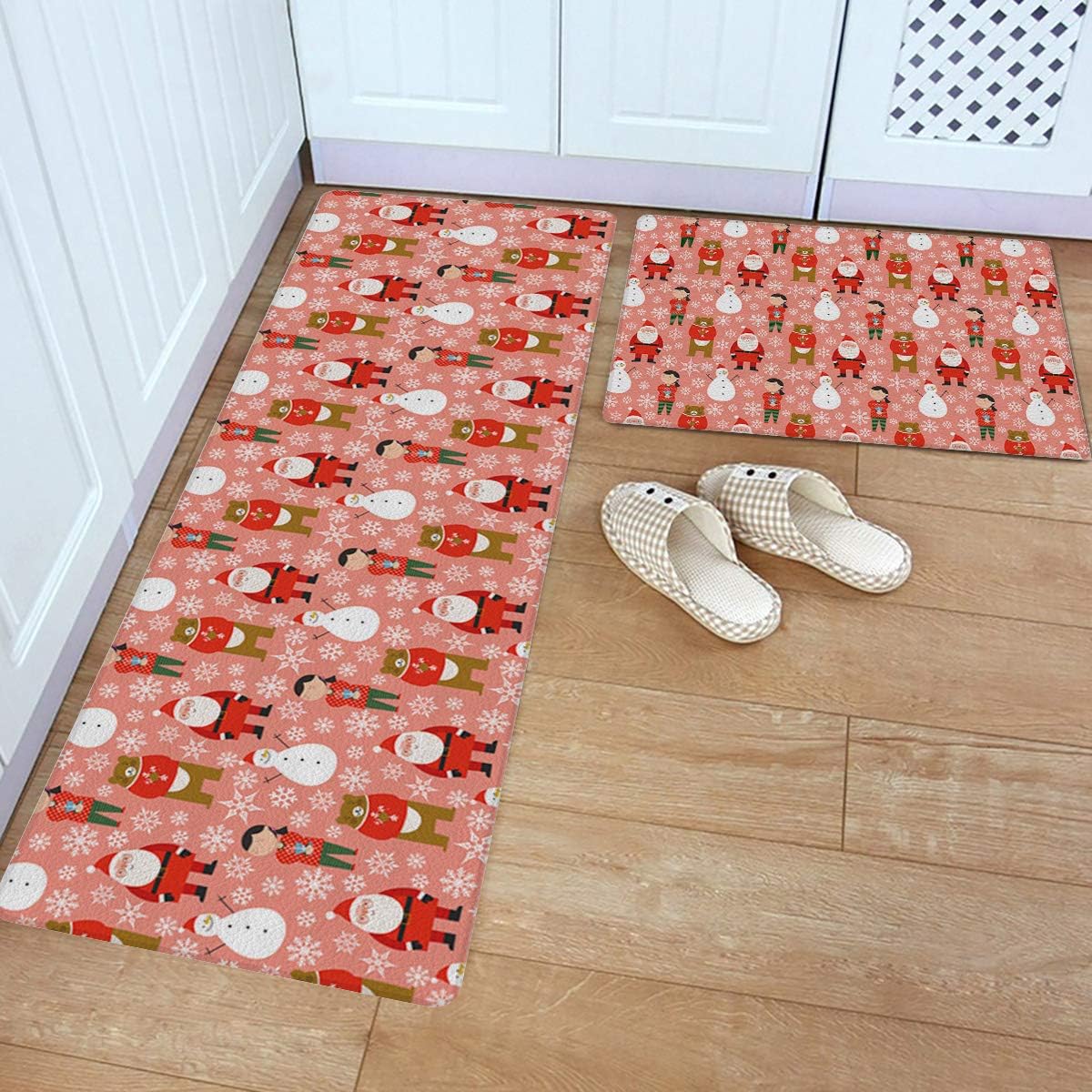 2 Piece Leather Kitchen Rug Christmas Lovely Snowflake