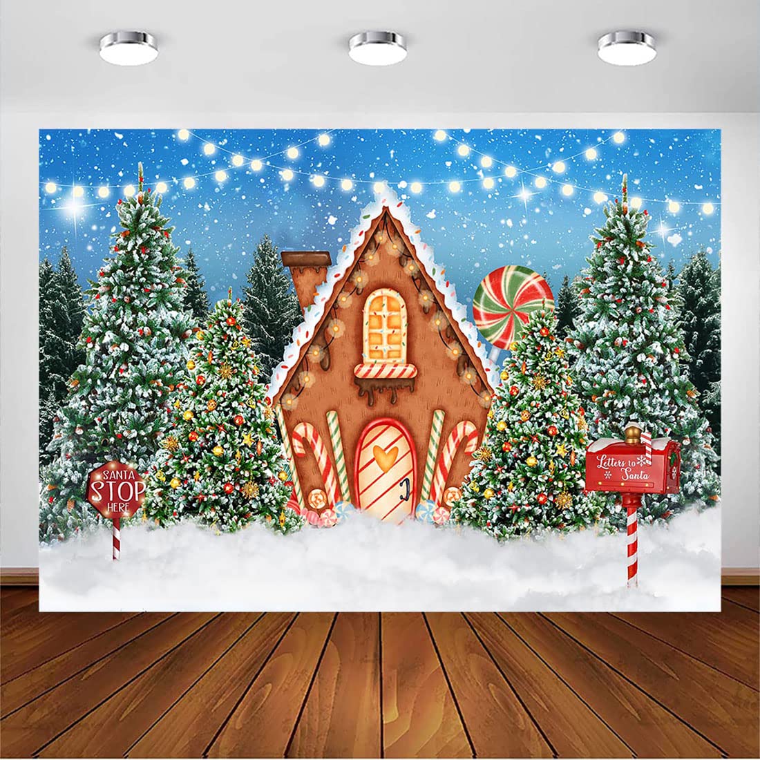 Avezano Candy House Backdrop Winter Fairy Tale Baby Shower Kids Birthday Party Decorations Banner Outdoor Snow Tree Photo Background Photo Booth Studio Props(7ft x 5ft)