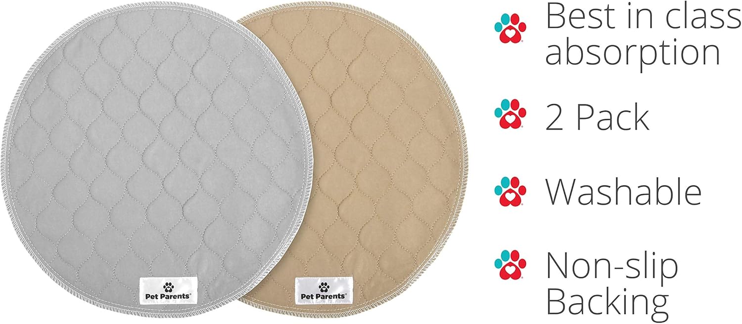 Pet Parents Washable Round Whelping Pads (2pack) of 17" Circle Premium Pee Pads for Dogs, Waterproof Dog Pee Pads, Circle Reusable Dog Training Pads, Pet Pee Pads! Modern Puppy Pads! -1 Tan & 1 Grey : Pet Supplies